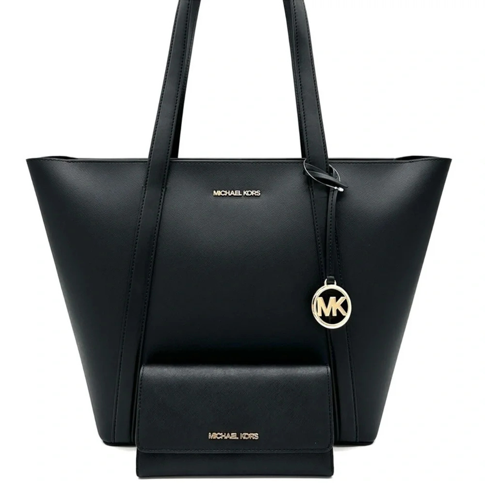 Michael Kors Pratt Large Signature Logo Tote Bag & LG Trifold Wallet Black (NWT)